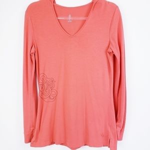 Isis Yoga -‎ Coral V-neck Hooded Popover Top